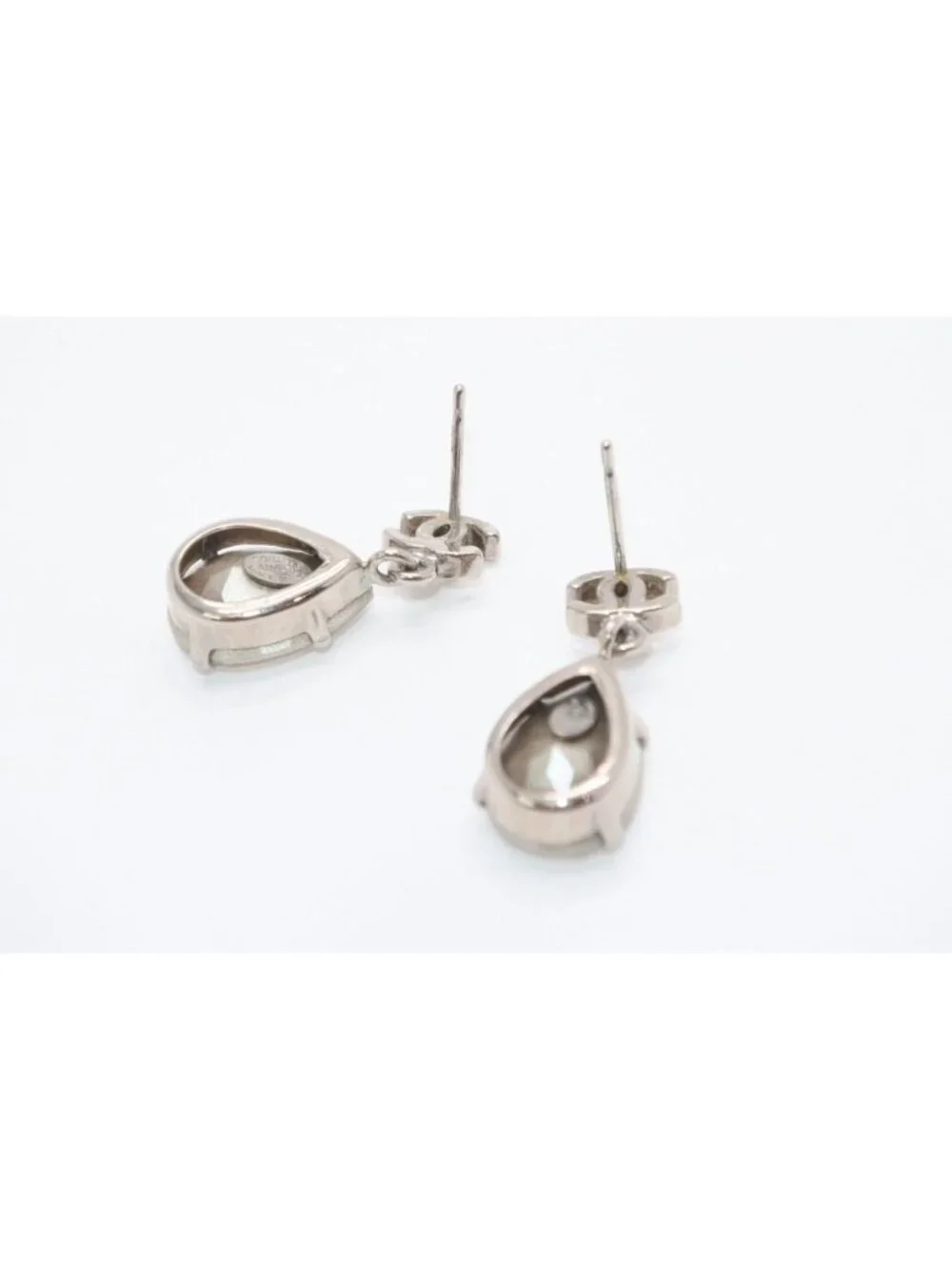 Chanel CC Logo Drop Shape Large Rhinestone Earrings Metal